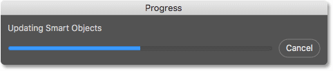 The progress bar showing the smart object contents being updated