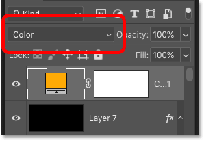 Changing the fill layer's blend mode to Color in Photoshop