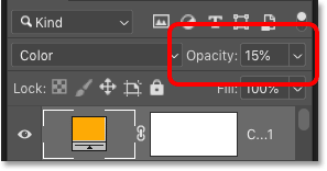 Lowering the fill layer's opacity to 15 percent in Photoshop