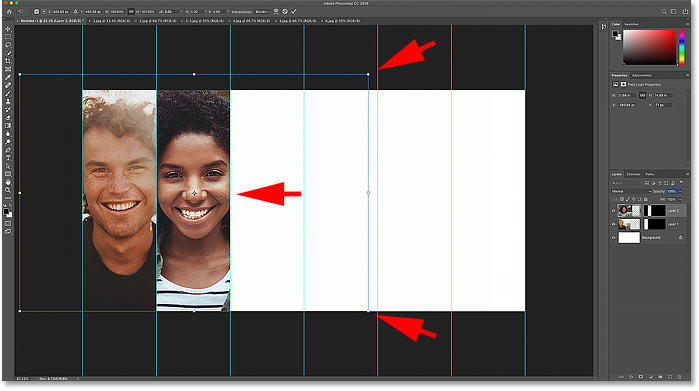 Resizing and moving the second image in the collage with Photoshop's Free Transform command