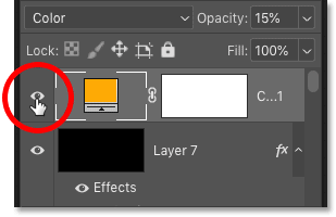 Toggling the fill layer on and off with the visiblity icon in Photoshop's Layers panel