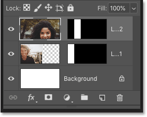 Photoshop's Layers panel showing the second image placed in the collage 