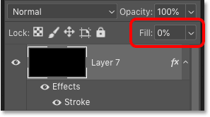 Lowering the layer's Fill value to 0 percent in Photoshop