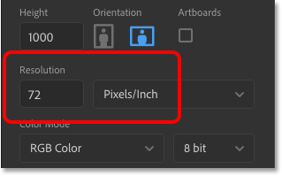 The Resolution option in Photoshop's New Document dialog box