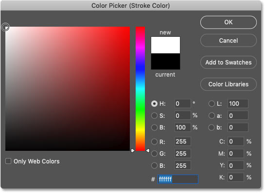 Choosing white for the stroke color in Photoshop