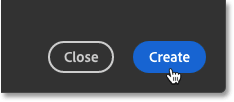 Clicking the Create button in Photoshop's New Document dialog box