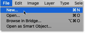 Selecting the New command from under the File menu in Photoshop