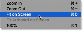 Selecting the Fit on Screen command in Photoshop