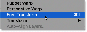 Selecting the Free Transform command in Photoshop