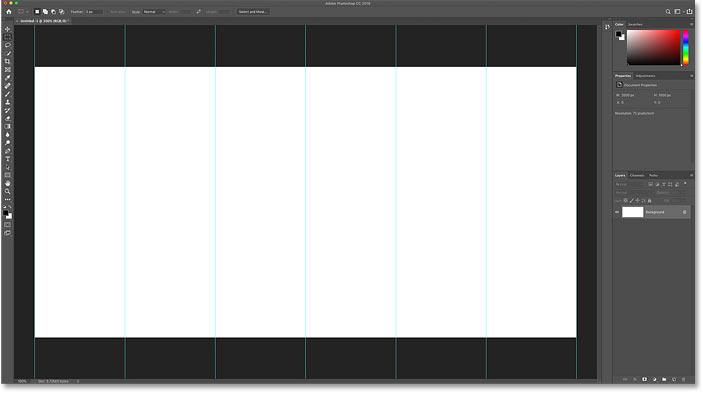 The Photoshop document has been divided into vertical sections using guides.