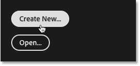 Clicking the Create New button on Photoshop's Home Screen