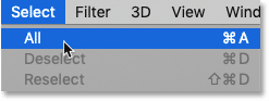 Choosing the Select All command in Photoshop