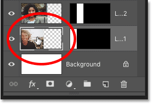 Selecting the first image layer above the Background layer in Photoshop's Layers panel