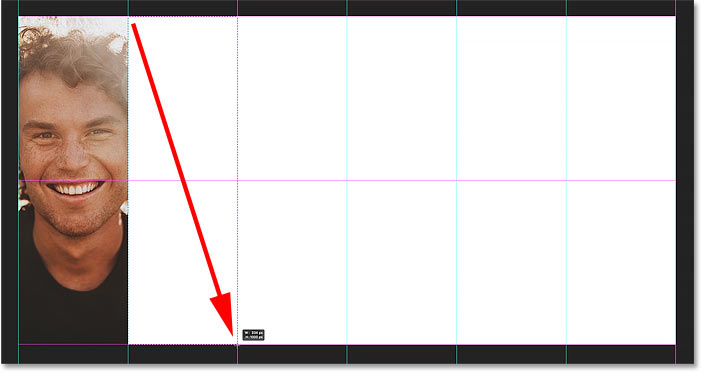 Drawing a selection outline around the next vertical section of the collage in Photoshop