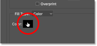 Clicking the color swatch to choose a new color for Photoshop's Stroke layer effect