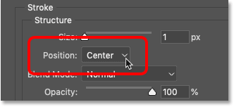 Setting the Stroke layer effect's Position to Center in Photoshop