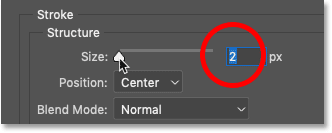 Setting the size of the Stroke layer effect in Photoshop