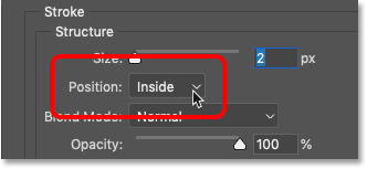 Changing the Position of the Stroke layer effect to Inside in Photoshop