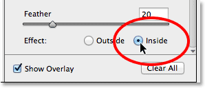 Changing the Effect option from Outside to Inside.