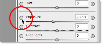 Choosing an Exposure preset for the Radial Filter.