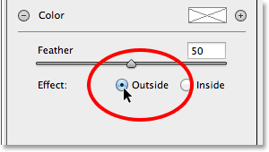 Selecting the Outside option for the Radial Filter in the Camera Raw Filter.