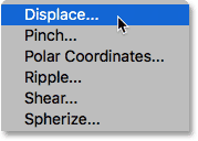 Choosing the Displace filter in Photoshop