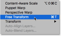 Choosing the Free Transform command in Photoshop