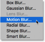 Choosing the Motion Blur filter in Photoshop