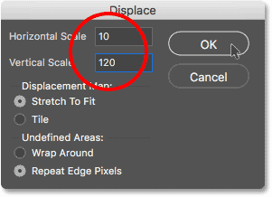 جرب إعدادات مختلفة لمرشح Displace