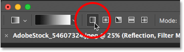 Choosing the Linear gradient style in the Options Bar in Photoshop