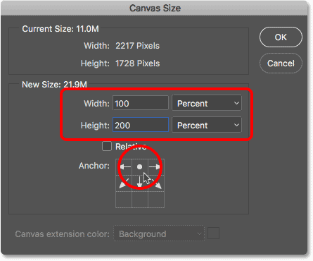 Adding room for the water reflection in the Canvas Size dialog box