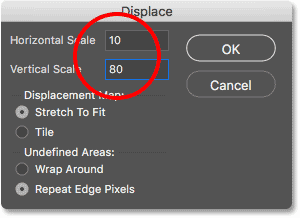 The Displace dialog box in Photoshop