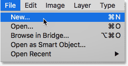 Choosing the New command from the File menu in Photoshop