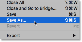 Choosing the Save As command from the File menu in Photoshop