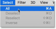 Choosing the Select All command in Photoshop
