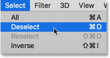 Choosing Deselect from the Select menu in Photoshop