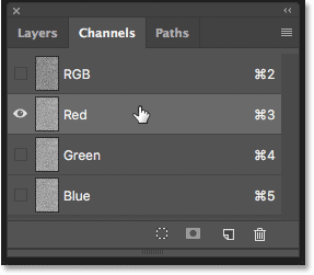 Selecting the Red channel in the Channels panel