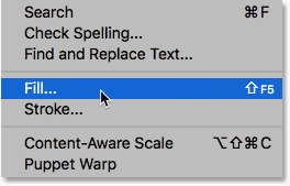 Selecting the Fill command from the Edit menu in Photoshop