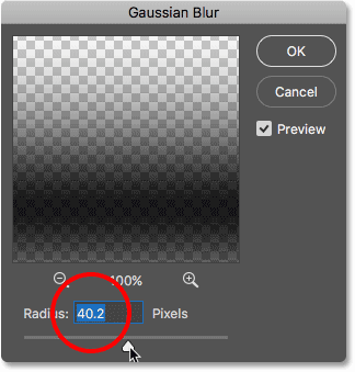 Dragging the Radius slider in the Gaussian Blur dialog box