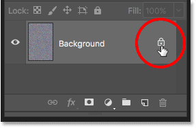 Unlocking the Backgroud layer in the Layers panel in Photoshop