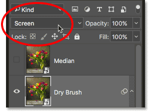 Changing the blend mode to Screen