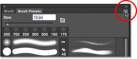 Clicking the Brush panel menu icon.