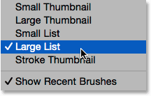 Choosing Large List from the Brush panel menu.