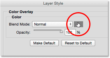 Clicking the color swatch in the Color Overlay options.