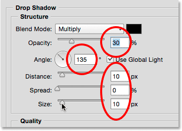 The Drop Shadow options.