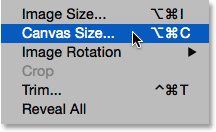 Selecting the Canvas Size command from under the Image menu.