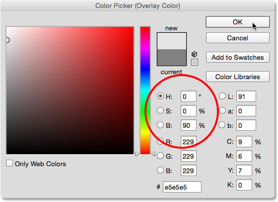 اختيار اللون الرمادي الفاتح من Color Picker.