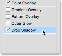 Selecting a Drop Shadow layer style.