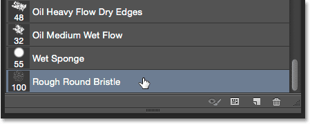 Selecting the 100 px Rough Round Bristle brush.