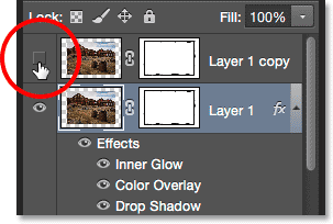 Clicking the visibility icon to turn the top layer back on.